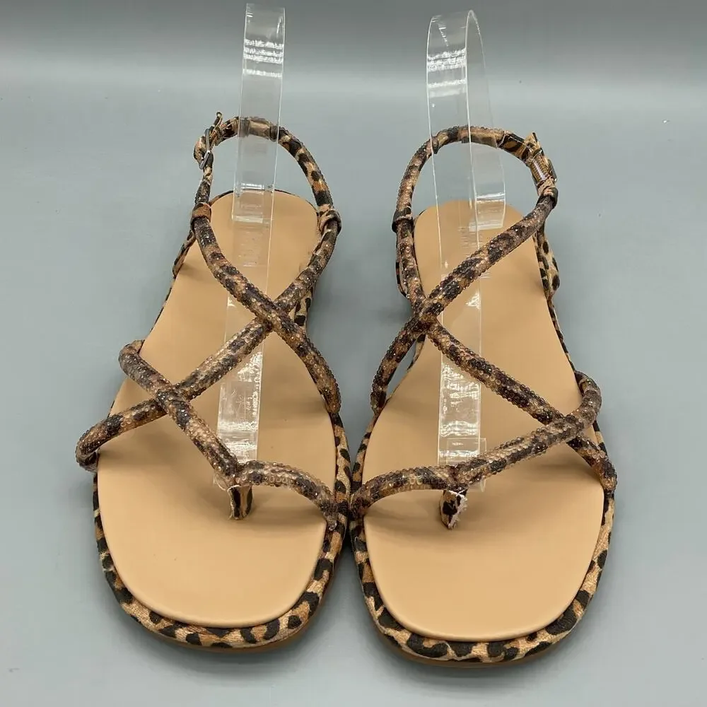 NEW Kenneth Cole Reaction Women’s Waltz Strappy Flat Sandals Leopard Size 8M